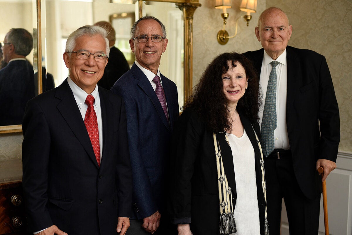 Choon Fong Shih (from left), Harold Luft, Beth Adelson, and Guido  Goldman are the recipients of Harvard’s GSAS Centennial Medal.