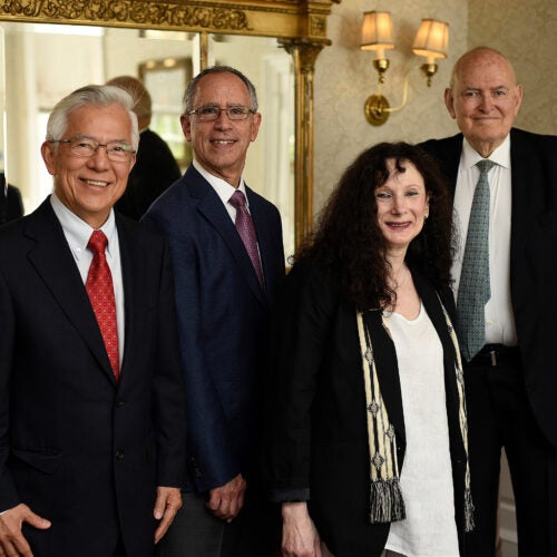 Choon Fong Shih (from left), Harold Luft, Beth Adelson, and Guido  Goldman are the recipients of Harvard’s GSAS Centennial Medal.