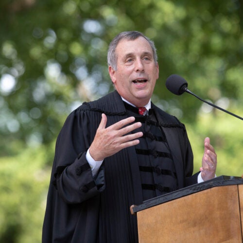 “Like you, I’ve recently moved into Harvard Yard," President Larry Bacow told first-year students at Monday's convocation. "Like you, I’ve arrived here in the hope that I can make a unique contribution.”