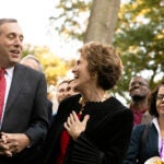 Larry Bacow dances with wife, Adele, after his inauguration as Harvard's 29th president.