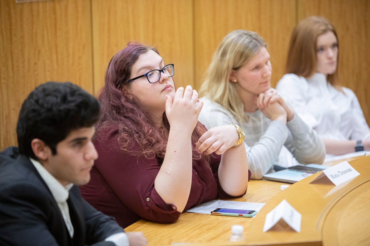 Cristopher Patvakanian (from left), Maria Tirnovanu, Claire Pinson, and Sierra Nota participate in Monday night's panel.