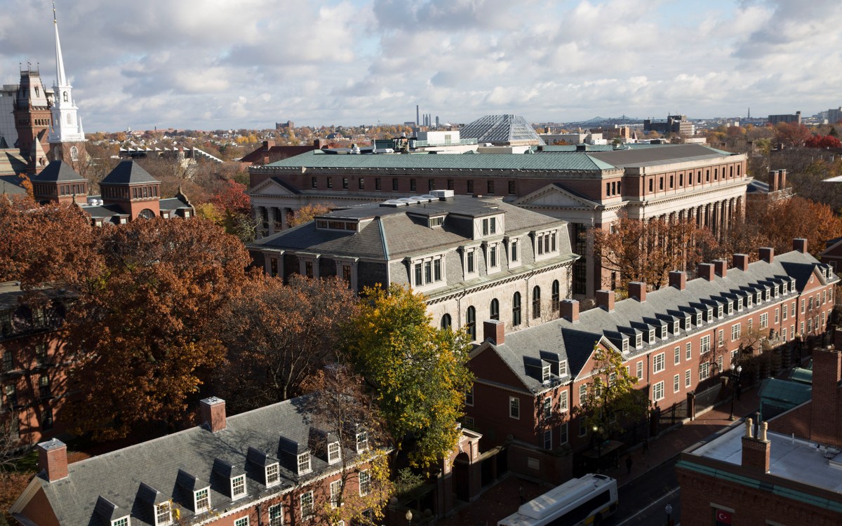 Overviews of Harvard Yard Memorial Church, Memorial Hall and Widener Library.