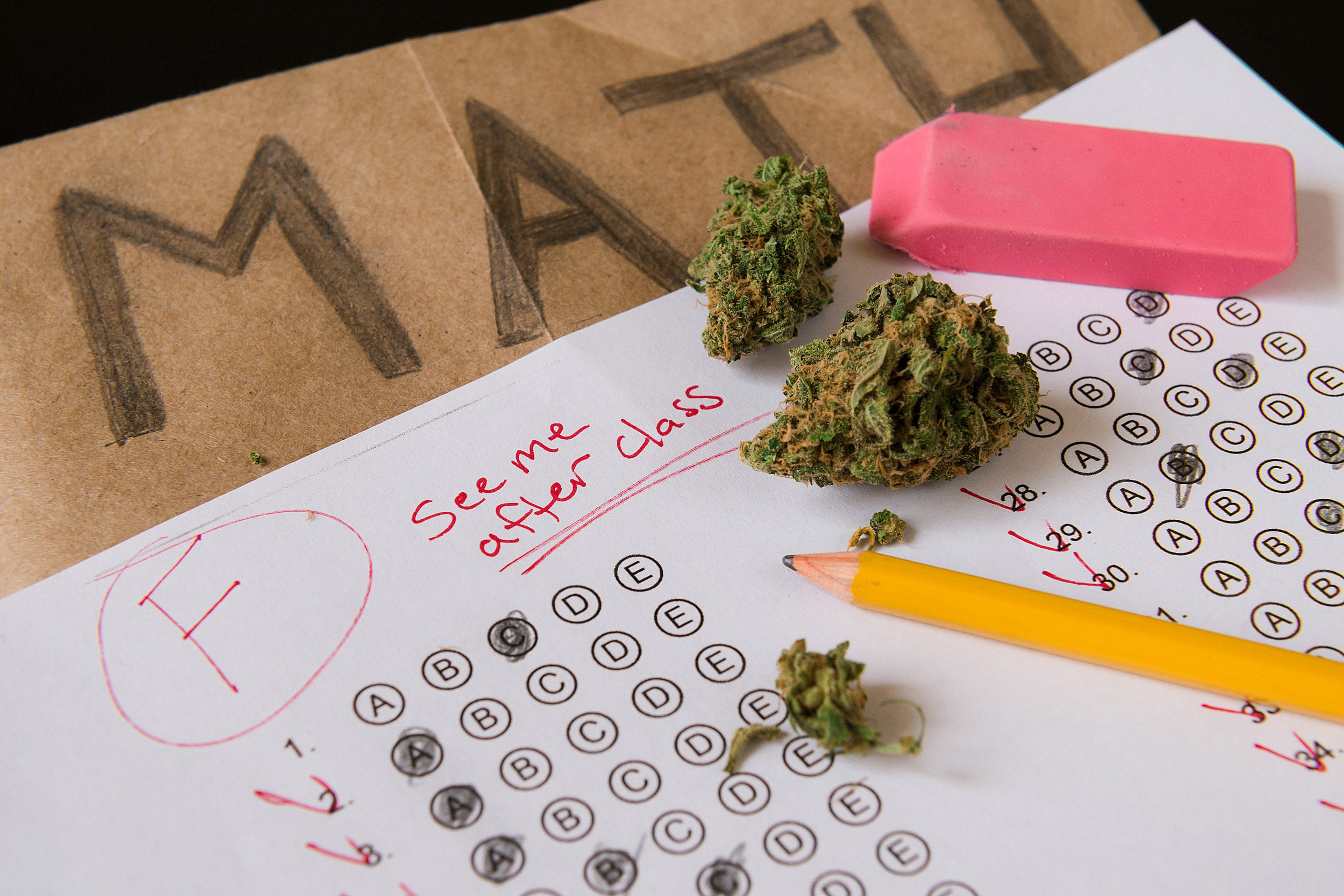 Cannabis on a failed test paper