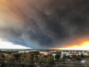 Massive plume from the Camp Fire wafts over the Sacramento Valley.