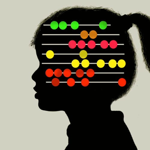 Illustration of young girl with abacus inside of head.