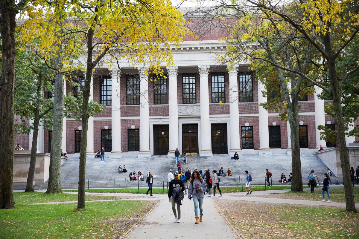 Harvard Campus with students walking