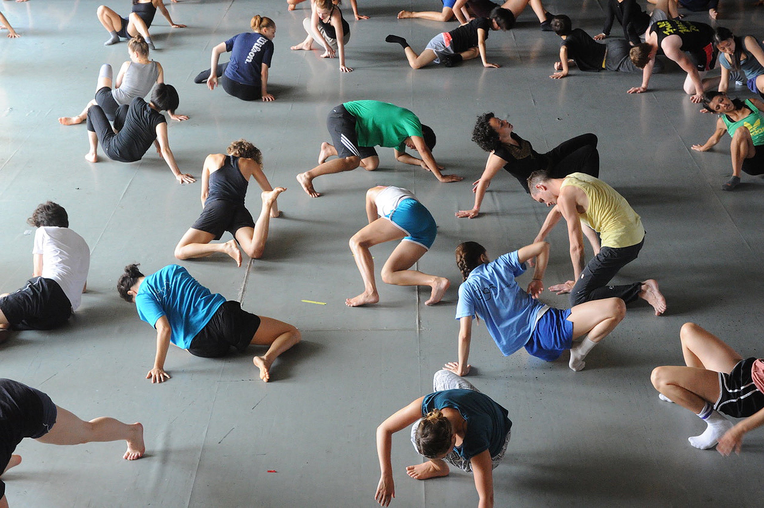 Dancers performing the Gaga dance technique at a class