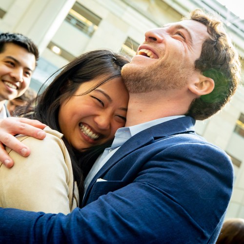 Diana Miao hugs a friend to celebrate residency.