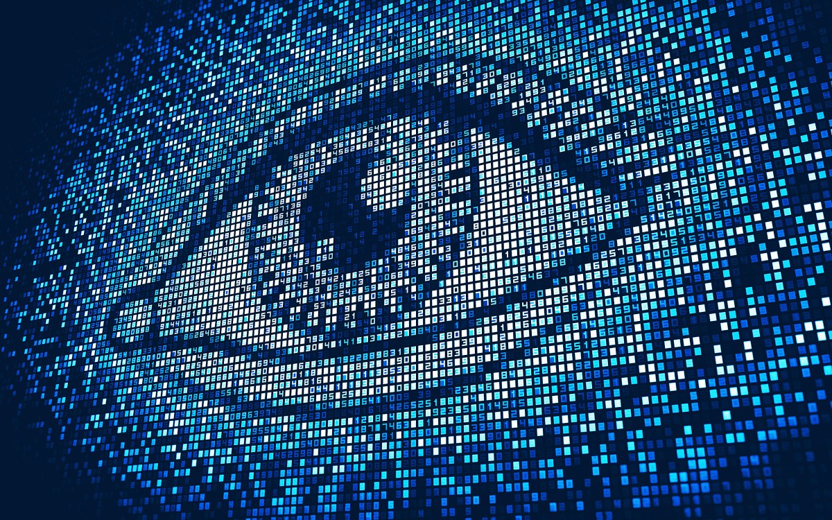 Eye lit up on digital display screen.