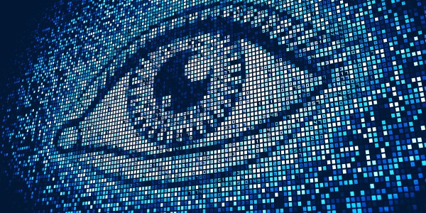 Eye lit up on digital display screen.
