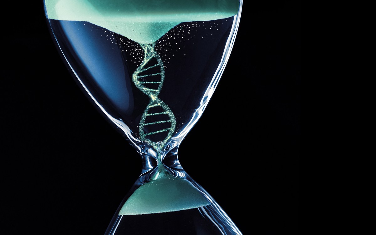 Illustration of sand forming DNA in hourglass.
