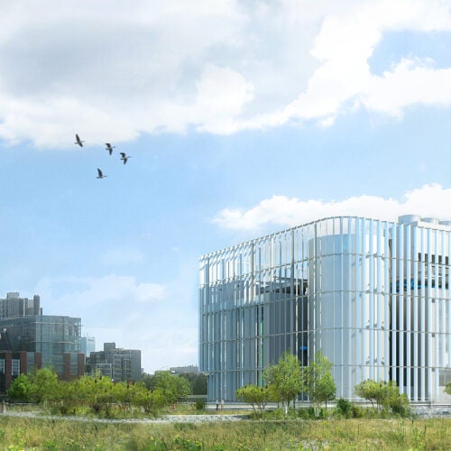 An artist's rendering of a new energy-efficient facility on Harvard's Allston campus, expected to be operational summer 2019.