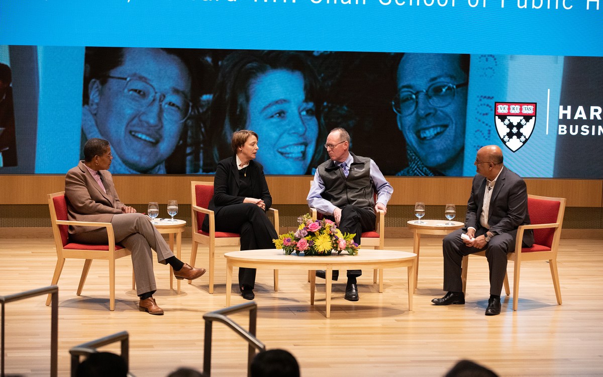 Chan School Dean Michelle Williams, Ophelia Dahl, Paul Farmer and Dean Nitin Nohria