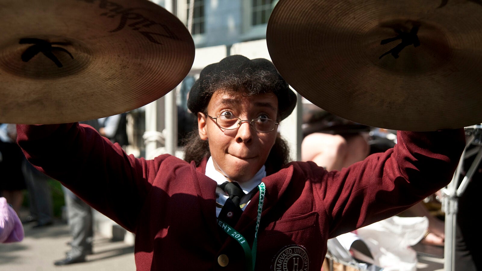 Latonya Wright playing cymbals for the Harvard Band in 2011.