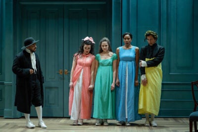 A scene from the playwright Kate Hamill’s adaptation of the Jane Austen classic “Pride and Prejudice.” The Actor’s Shakespeare Project is staging the production, directed by Christopher Edwards, at Harvard’s Arnold Arboretum in June.