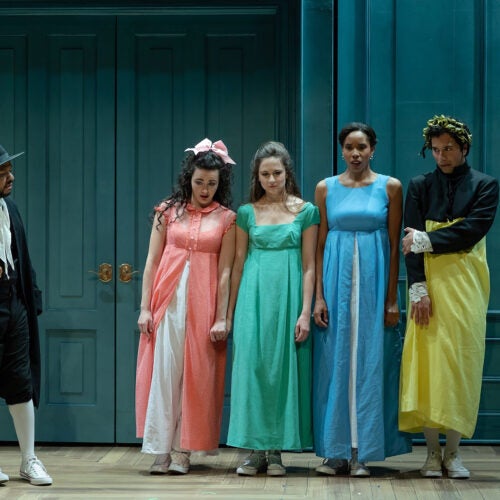 A scene from the playwright Kate Hamill’s adaptation of the Jane Austen classic “Pride and Prejudice.” The Actor’s Shakespeare Project is staging the production, directed by Christopher Edwards, at Harvard’s Arnold Arboretum in June.