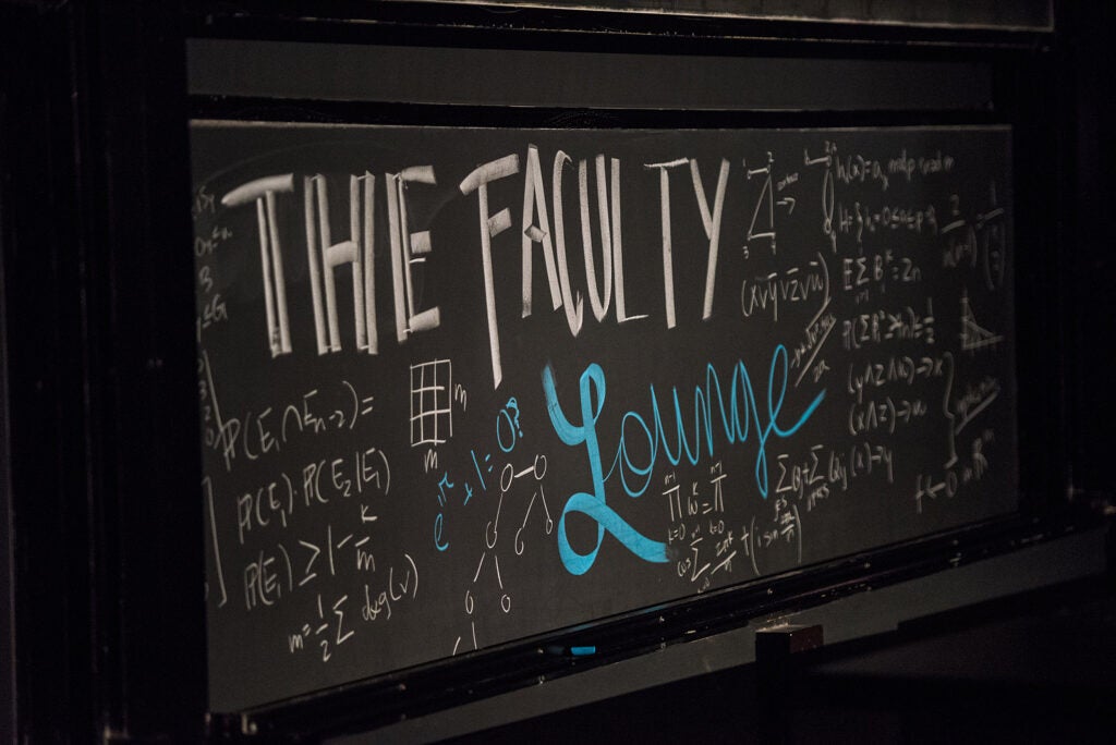 Chalkboard touting Faculty Lounge.