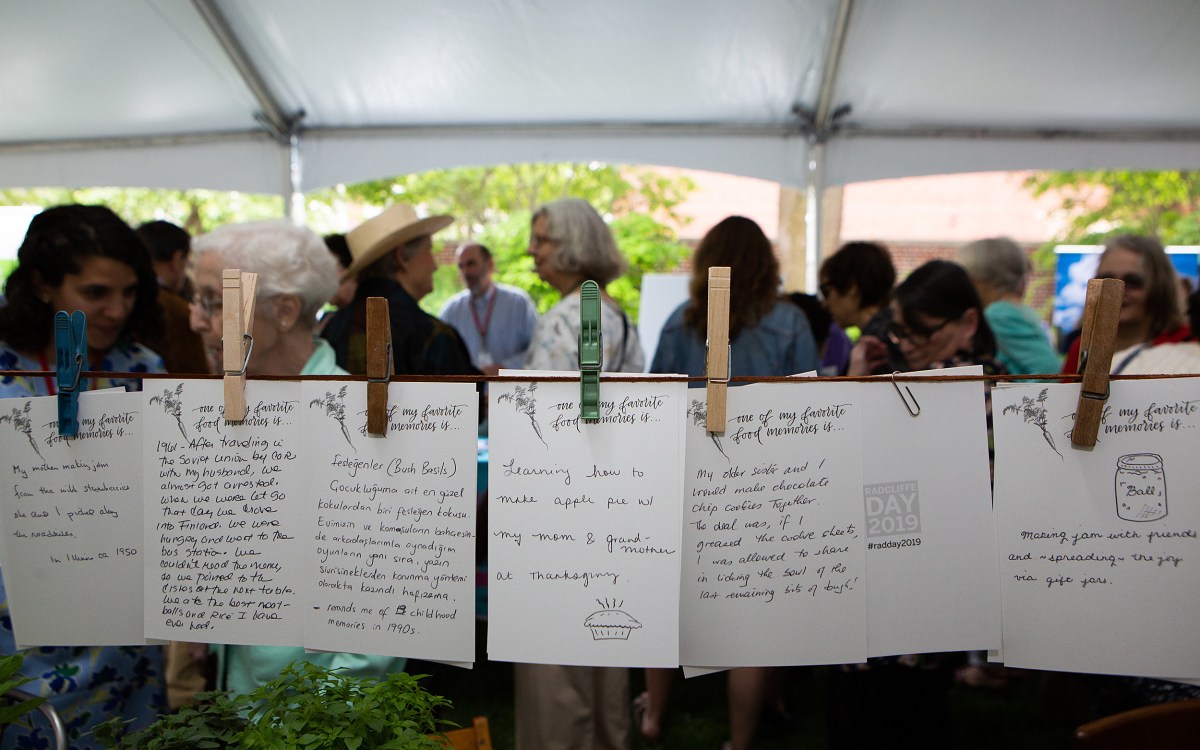 A clothesline clipped with notes of food memories.