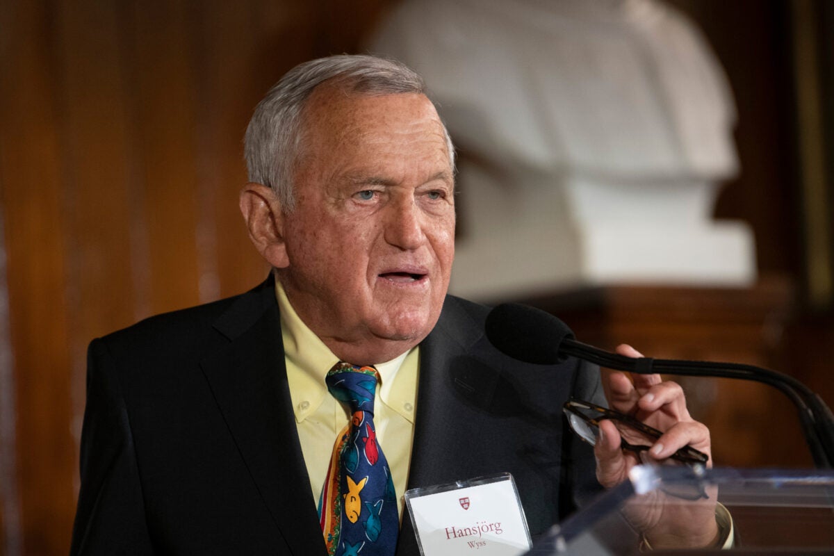 Hansjörg Wyss was honored at a campus event celebrating his support of the Wyss Institute for Biologically Inspired Engineering at Harvard, including his most recent gift of $131 million.
