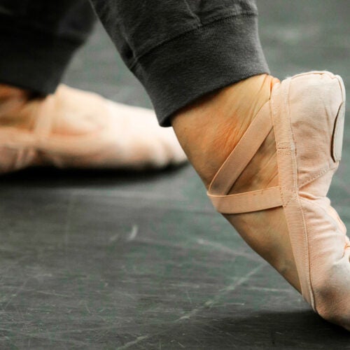 Feet of a dancer in the “B-Plus” position.