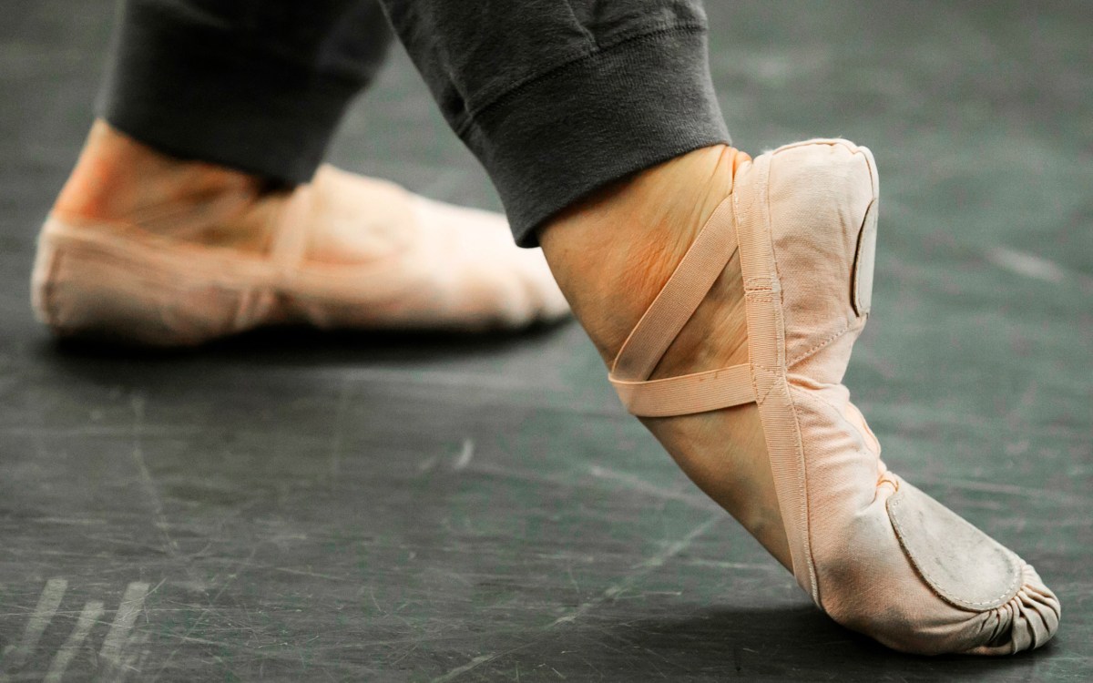 Feet of a dancer in the “B-Plus” position.