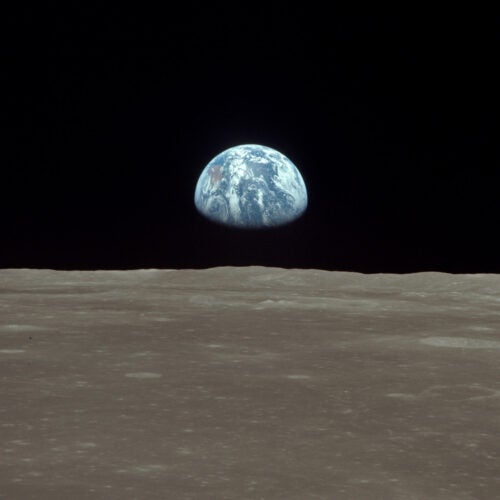 Earthrise viewed from lunar orbit.