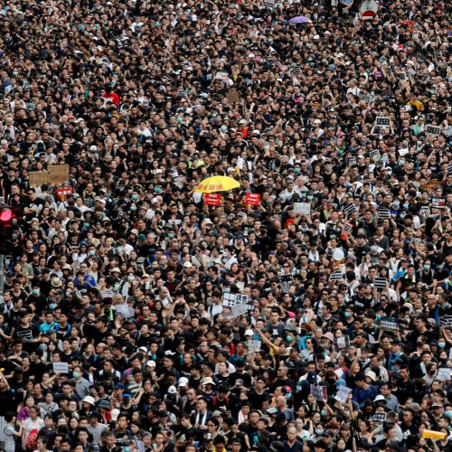 A mass of protesters march in Hong Kong.