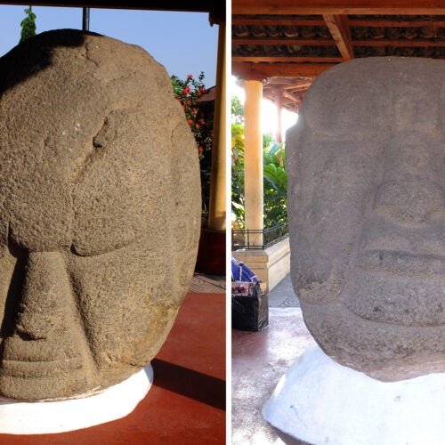 Magnetic scans performed on potbelly sculptures from Monte Alto, Guatemala, now housed in La Democracia, Guatemala, revealed for the first time that they were originally magnetized by lightning strikes pre-dating the carving process. 