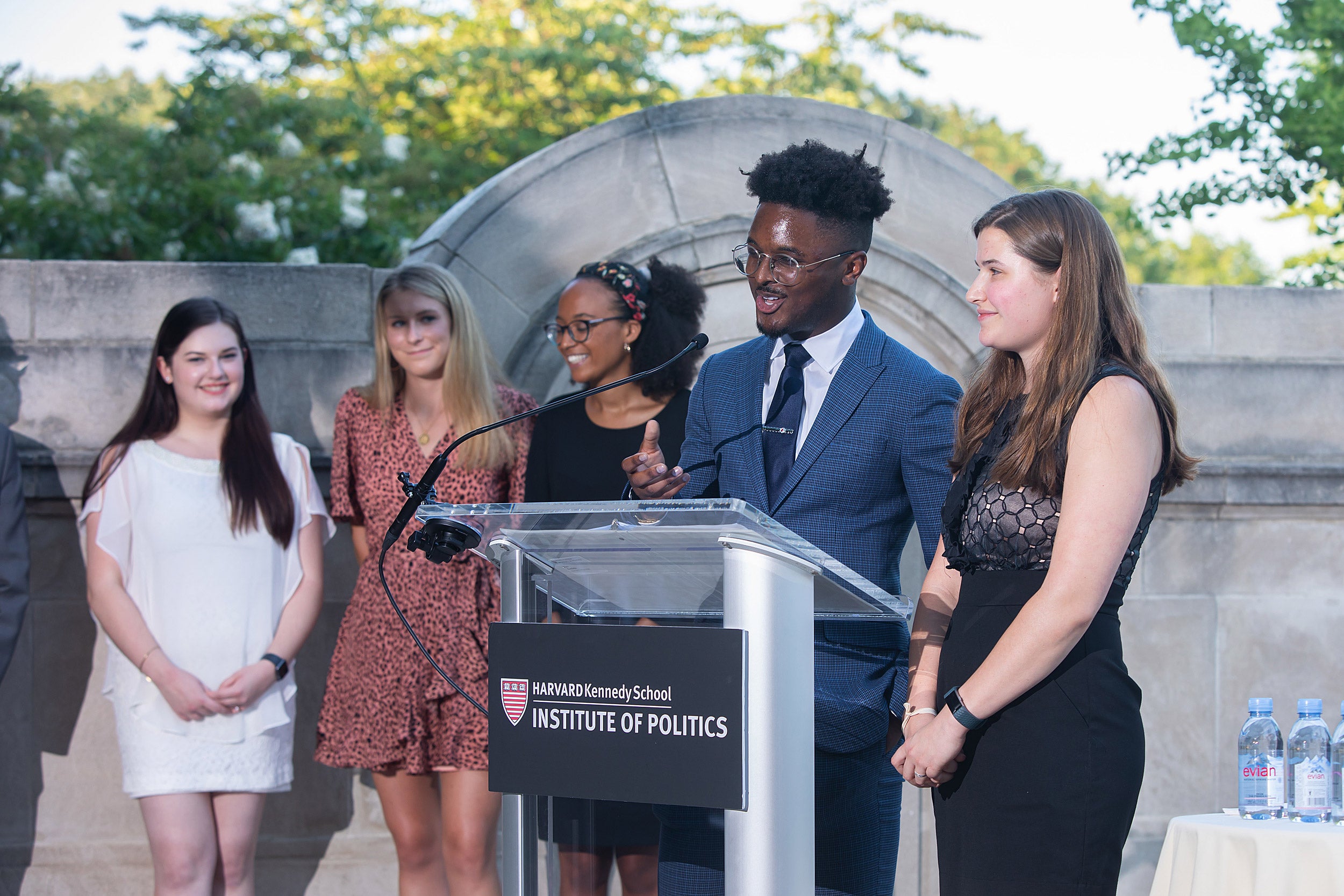 EJayy DeVaughn ‘20 speaks at the IOP event with Grace Bannister ‘21 (from left), Anna Duffy ‘21, Maya Jenkins ‘21, and Kate Krolicki ‘20.
