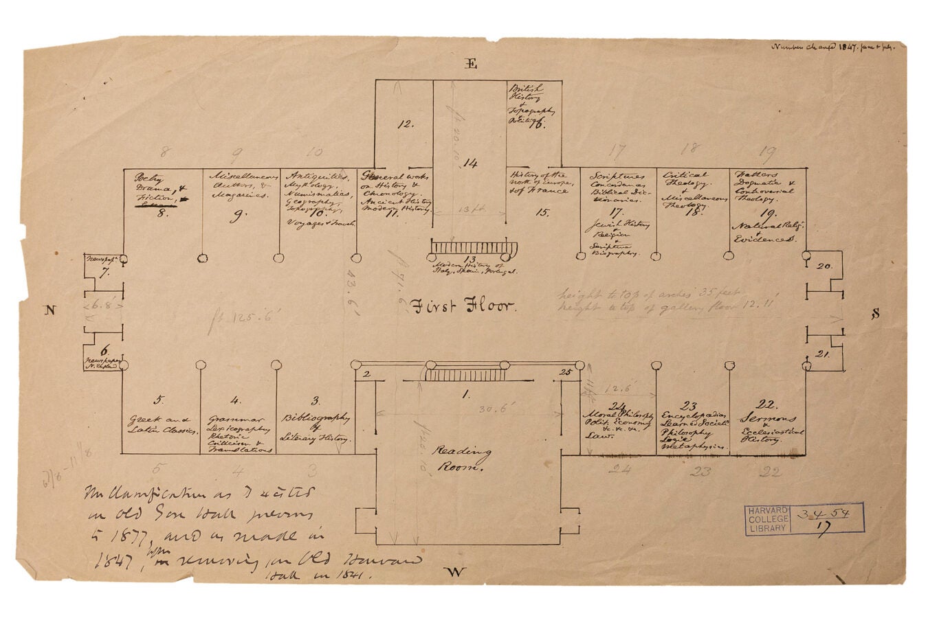 Floor plan for first floor of Gore Hall.