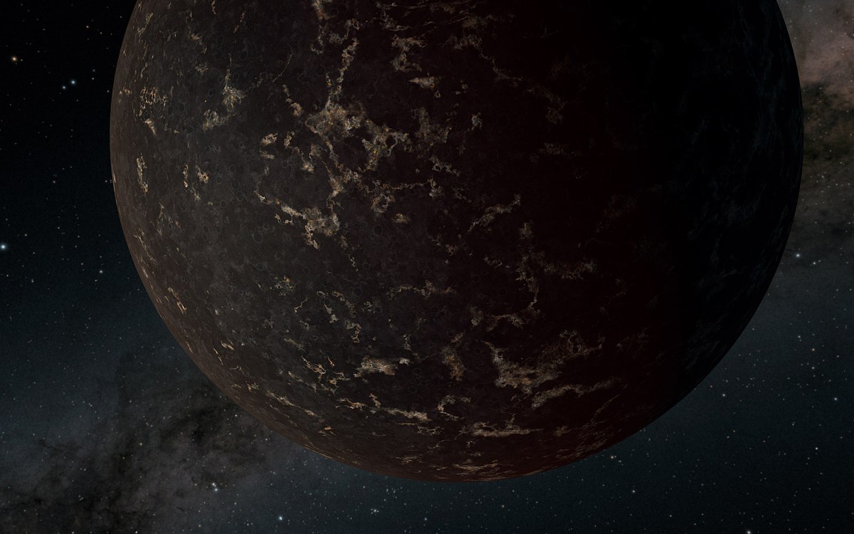 planet is depicted as being largely covered with dark basalt plains.