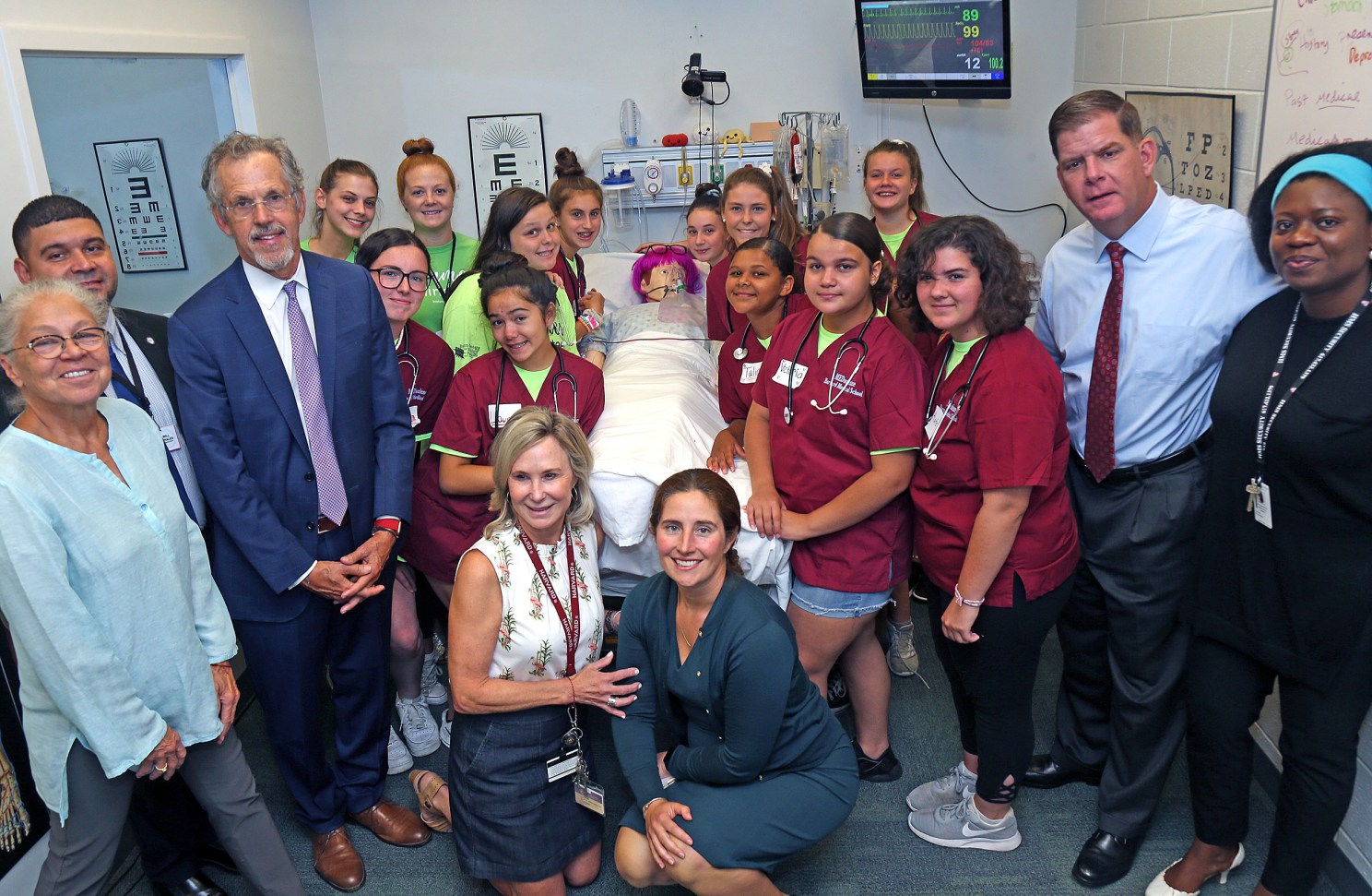 Boston Mayor Martin Walsh with students at the HMS simulation lab