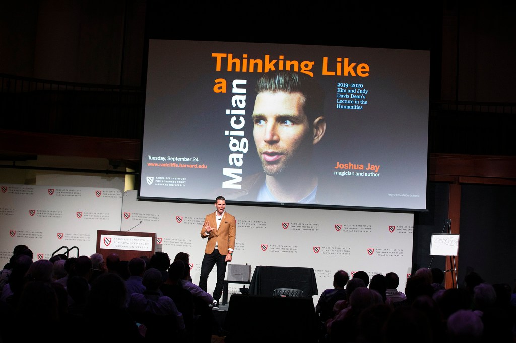 Joshua Jay talking at Radcliffe