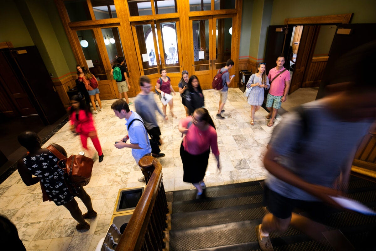 Students in Sever Hall