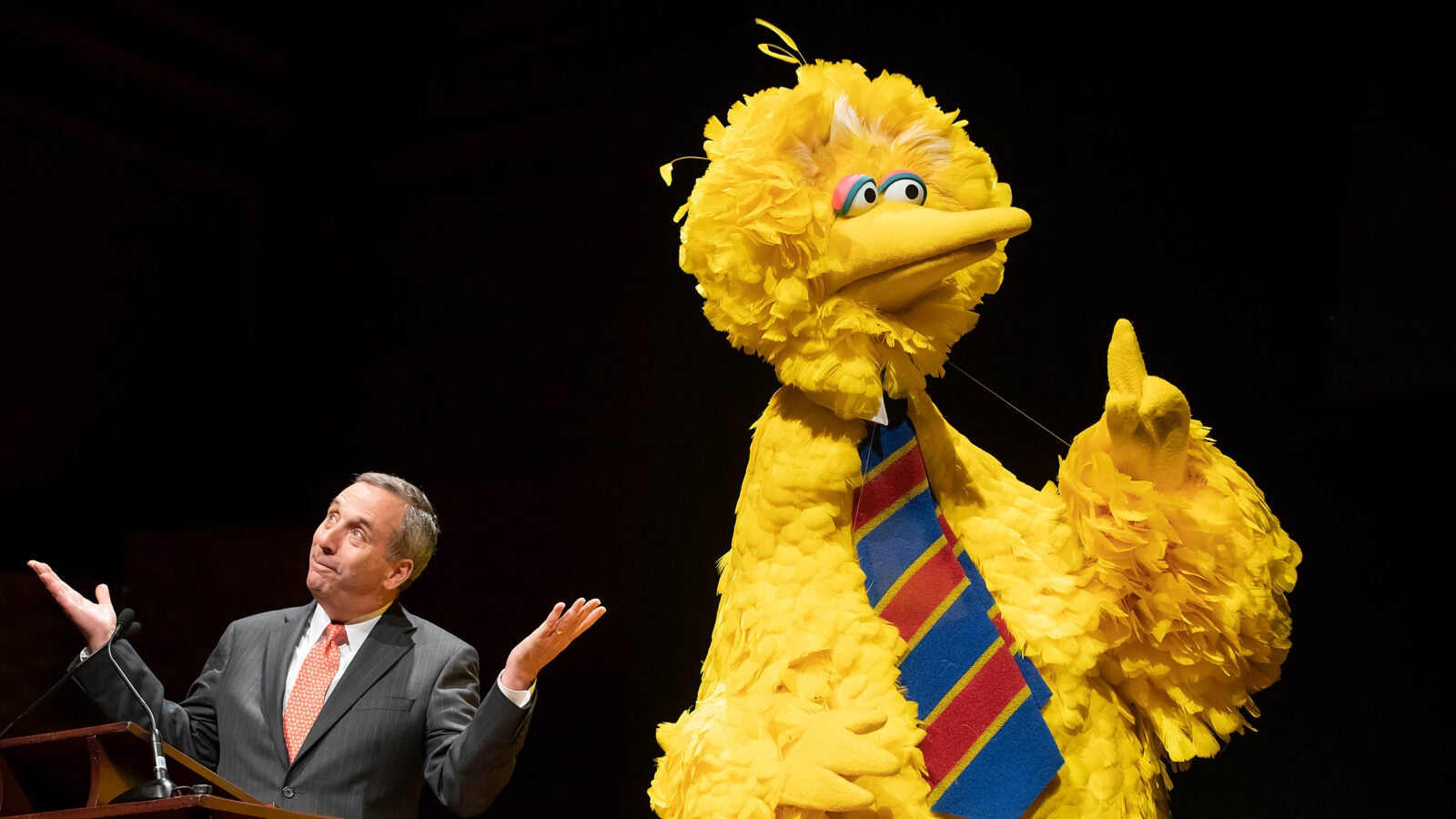Big Bird and Larry Bacow