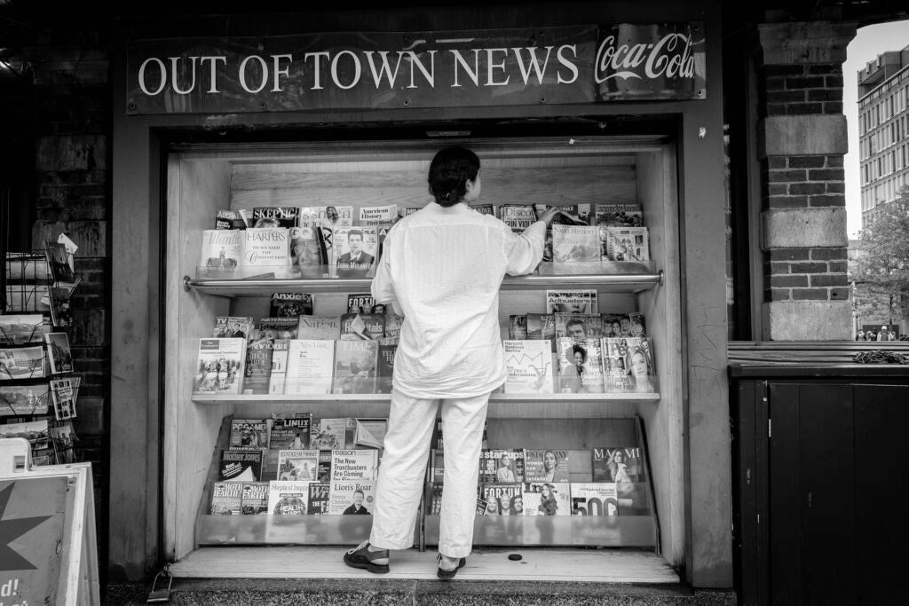 Magazine stand outside Out of Town News.
