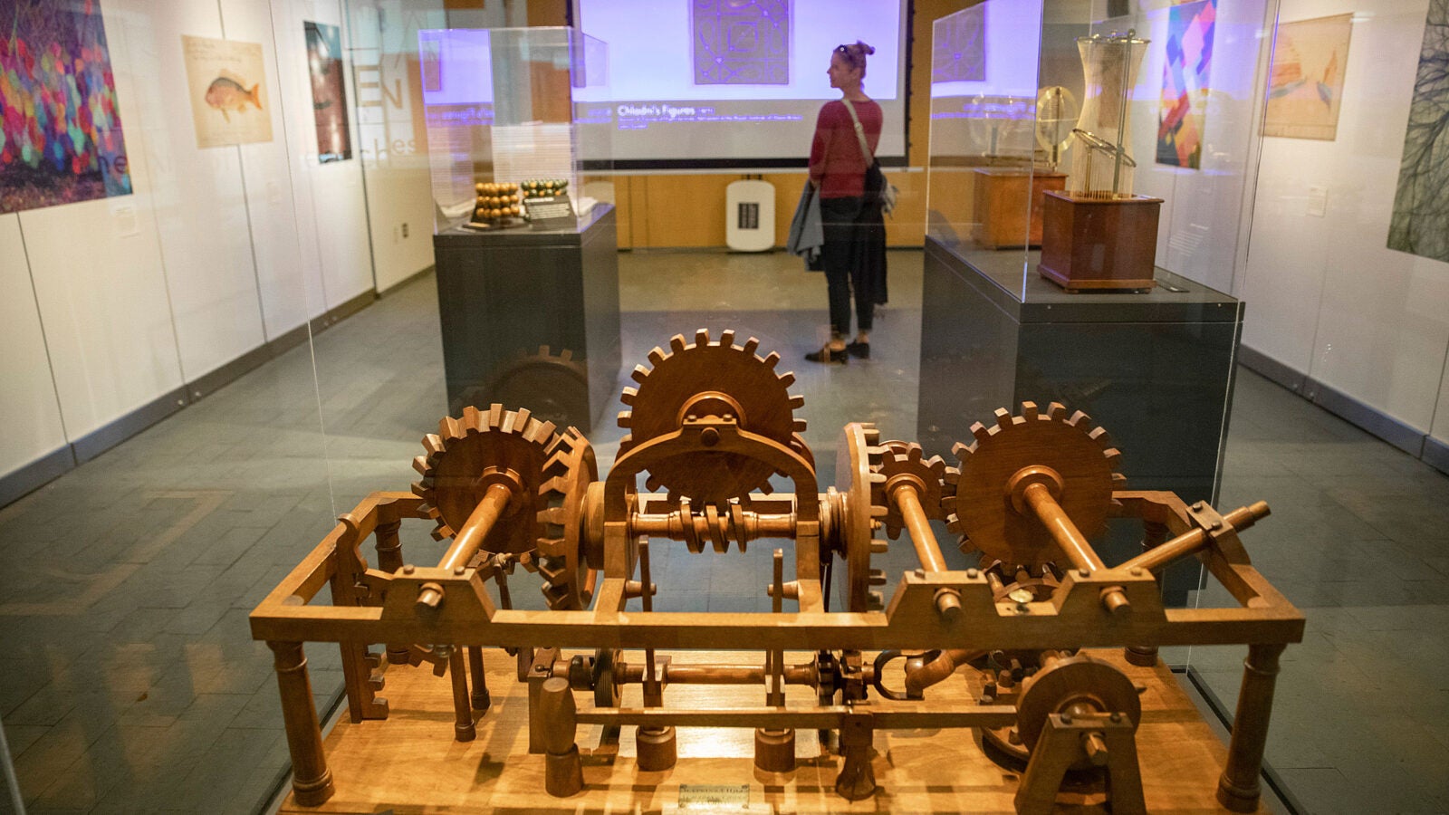13. Harvard students learned mechanics from this wooden model of interlocking gears that was deployed in mills.