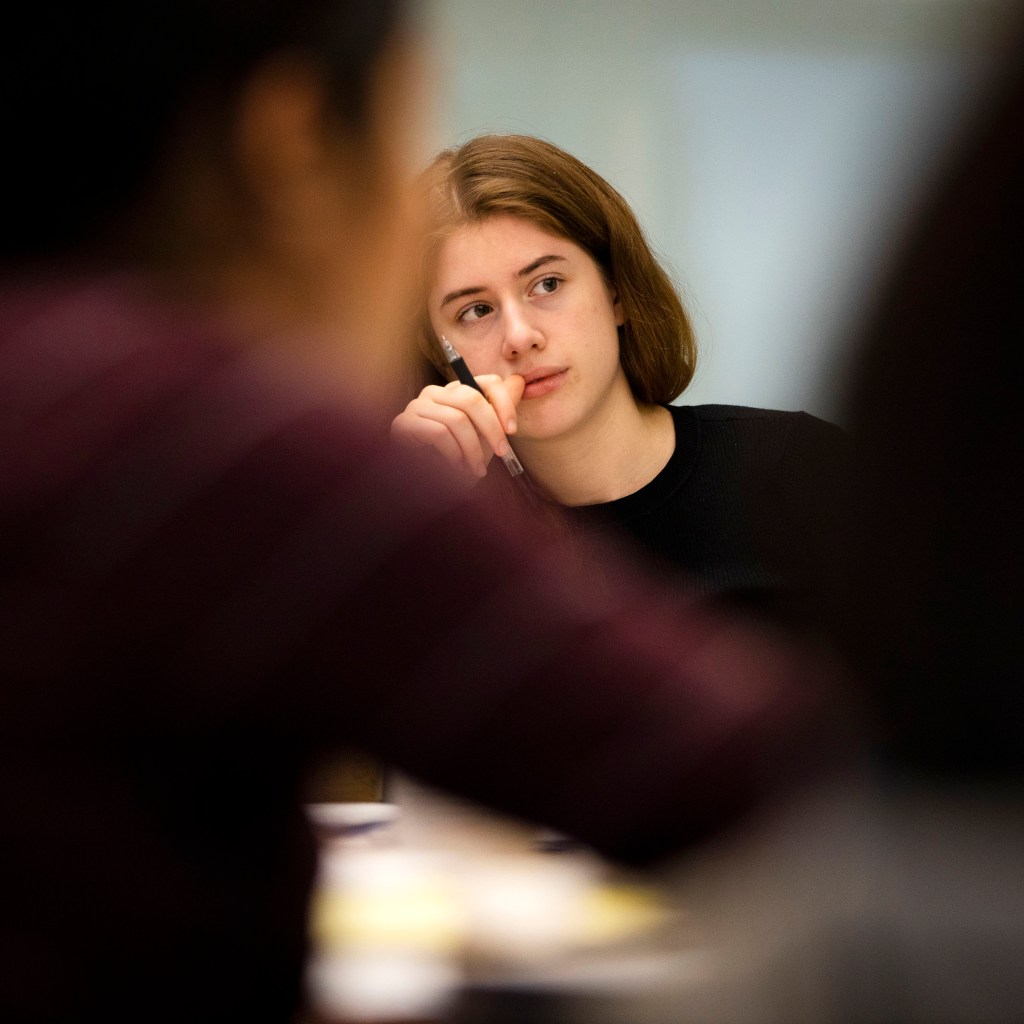 Jamie Halper is pictured during the writers' workshop.