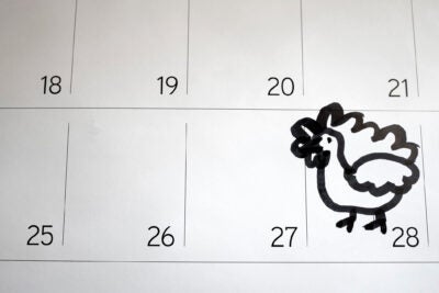 Turkey sketch marks Thanksgiving Day on calendar detail.