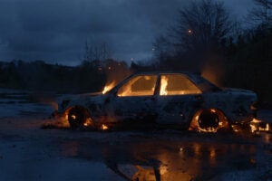 Car on fire.