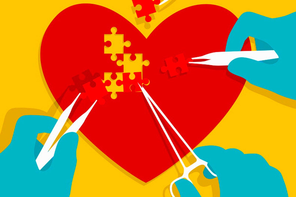 Illustration of heart with puzzle pieces.