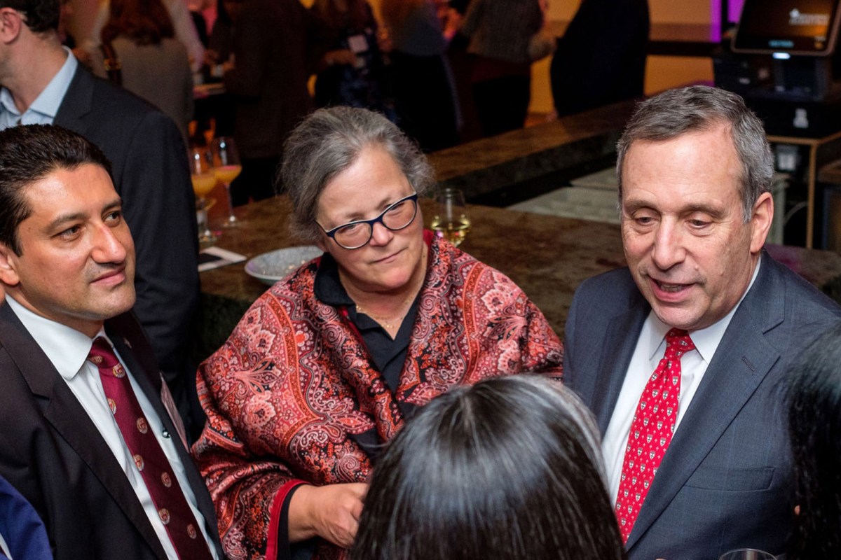 Victor Moscoso, Alice Hill, and Larry Bacow chat with conference-goers