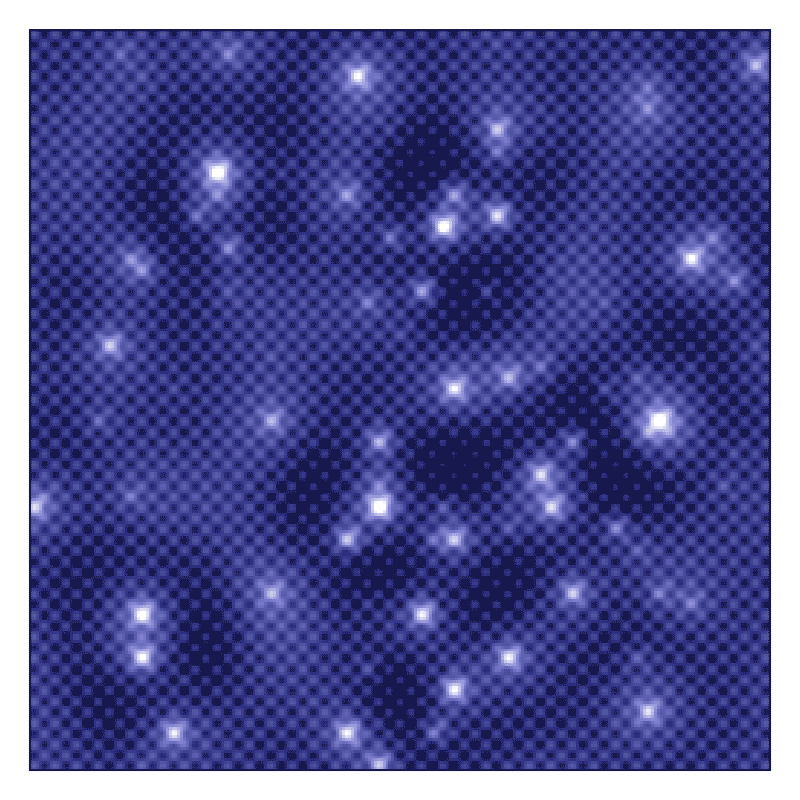 A simulation of electrons scattering off atomic defects in samarium hexaboride.