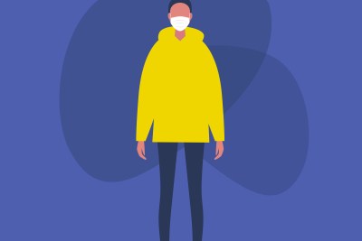 Illustration of a person breathing through a mask.