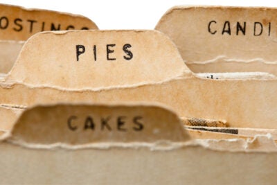 Old-fashioned recipe card dividers.
