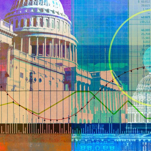 Illustration of stock market and Capitol.