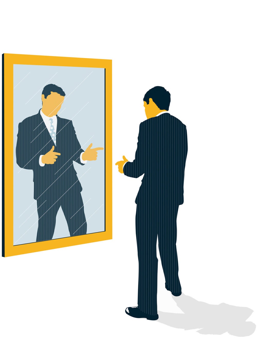 Illustration of confident man facing mirror.