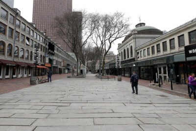 An empty Quincy Market in Boston.