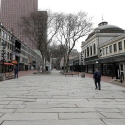 An empty Quincy Market in Boston.