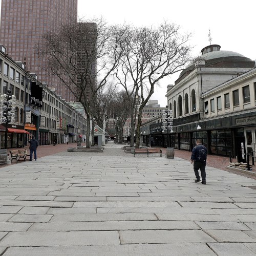 An empty Quincy Market in Boston.